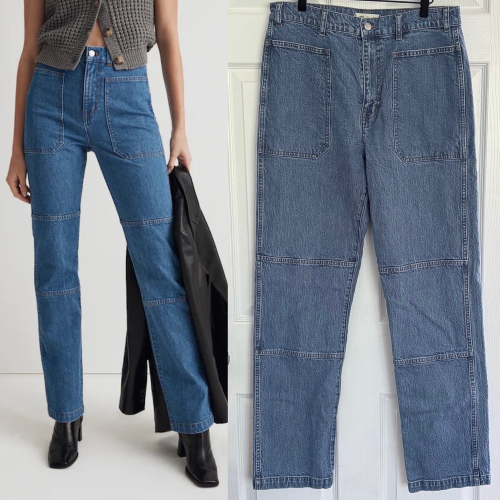 Madewell The '90s Straight Utility Jean 31 TALL High Rise Seam Detail Denim